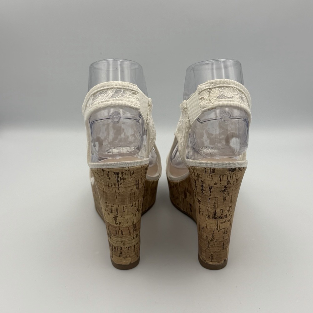 Fergalicious Lace Cork Wedge Sandals Womens 7 Ivory Boho Cottagecore Bridal - Picture 5 of 9